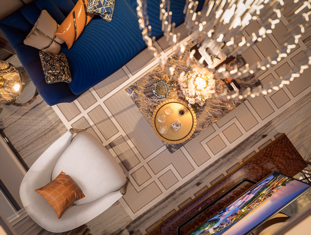 Nội thất phòng khách sang trọng với phong cách Art Deco tại La Perle Heritage